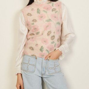 Sandro Sleeveless floral jacquard sweater vest, Size FR 1 (US S)